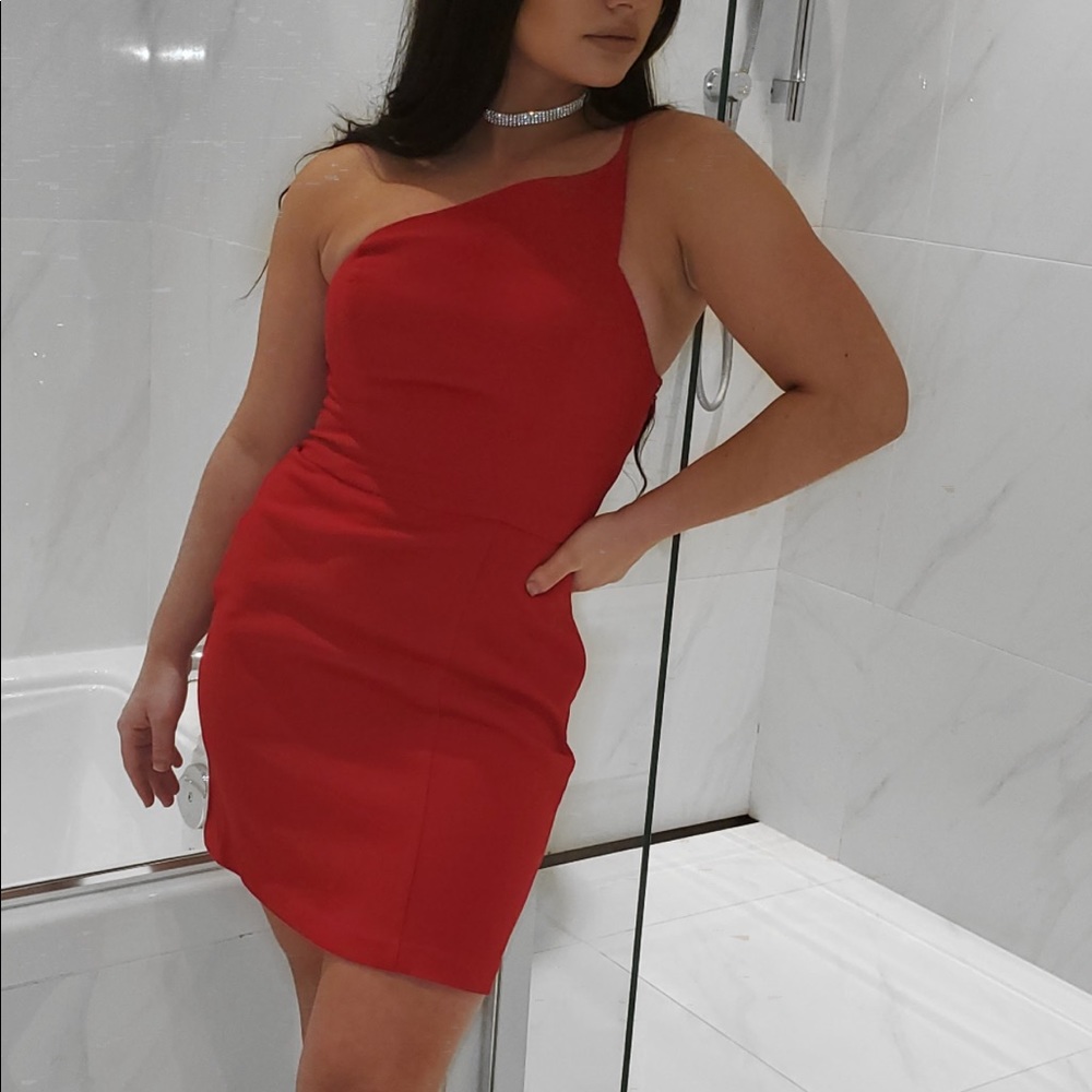 BCBGeneration Red Asymmetric One-Shoulder Mini Dress